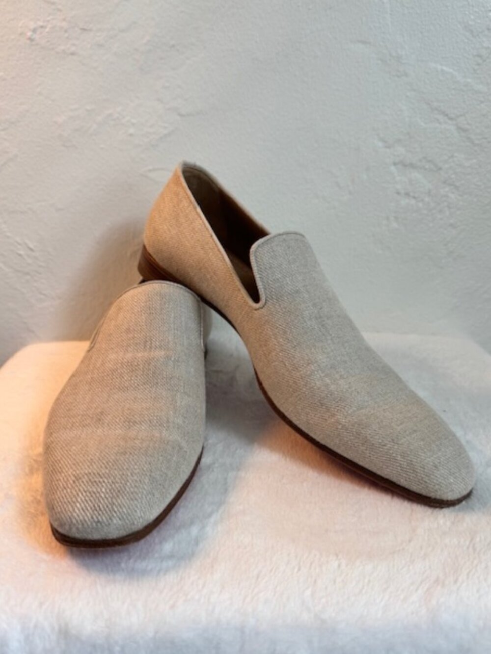 Christian Louboutin Men’s Beige Linen Dandelion Loafers Size EU 42